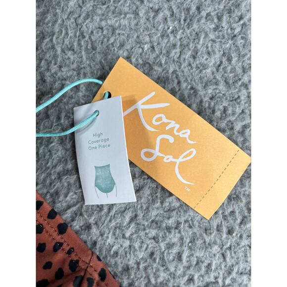 Kona Sol Swimsuit Women 20 (2XL) Brown Leopard High Neck Crisscross Back NWT - Picture 2 of 10